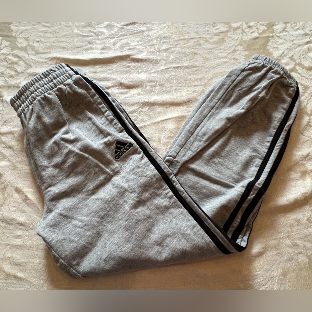 Adidas 3 Stripe Cotton Joggers Gray boys youth